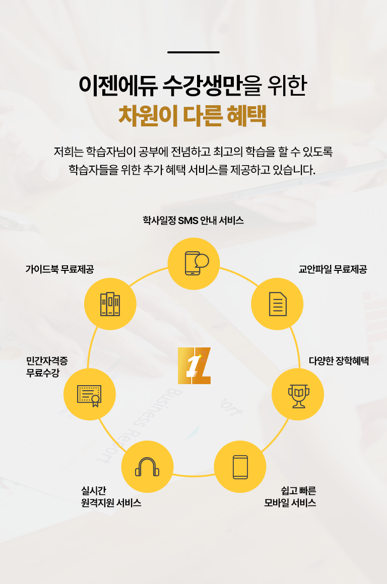 �������� ���������� ���� ������ �ٸ� ���� ����� �н��ڴ��� ���ο� �����ϰ� �ְ��� �н��� �� �� �ֵ��� �н��ڵ��� ���� �߰� ���� ���񽺸� �����ϰ� �ֽ��ϴ�. �л����� SMS �ȳ����� ���̵�� �������� �ǽð� �������� ���� ���� ��������� ���� �ΰ��ڰ��� ������� �پ��� �������� �������� ��������